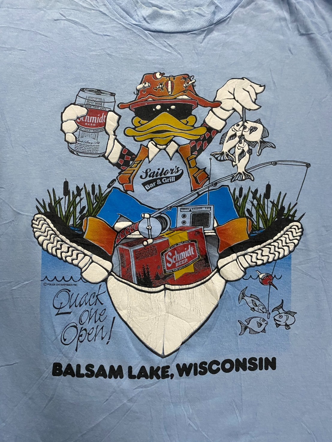 Vintage 80s Screen Stars Best Duck Fishing T Shirt XL USA Balsam Lake Wisconsin