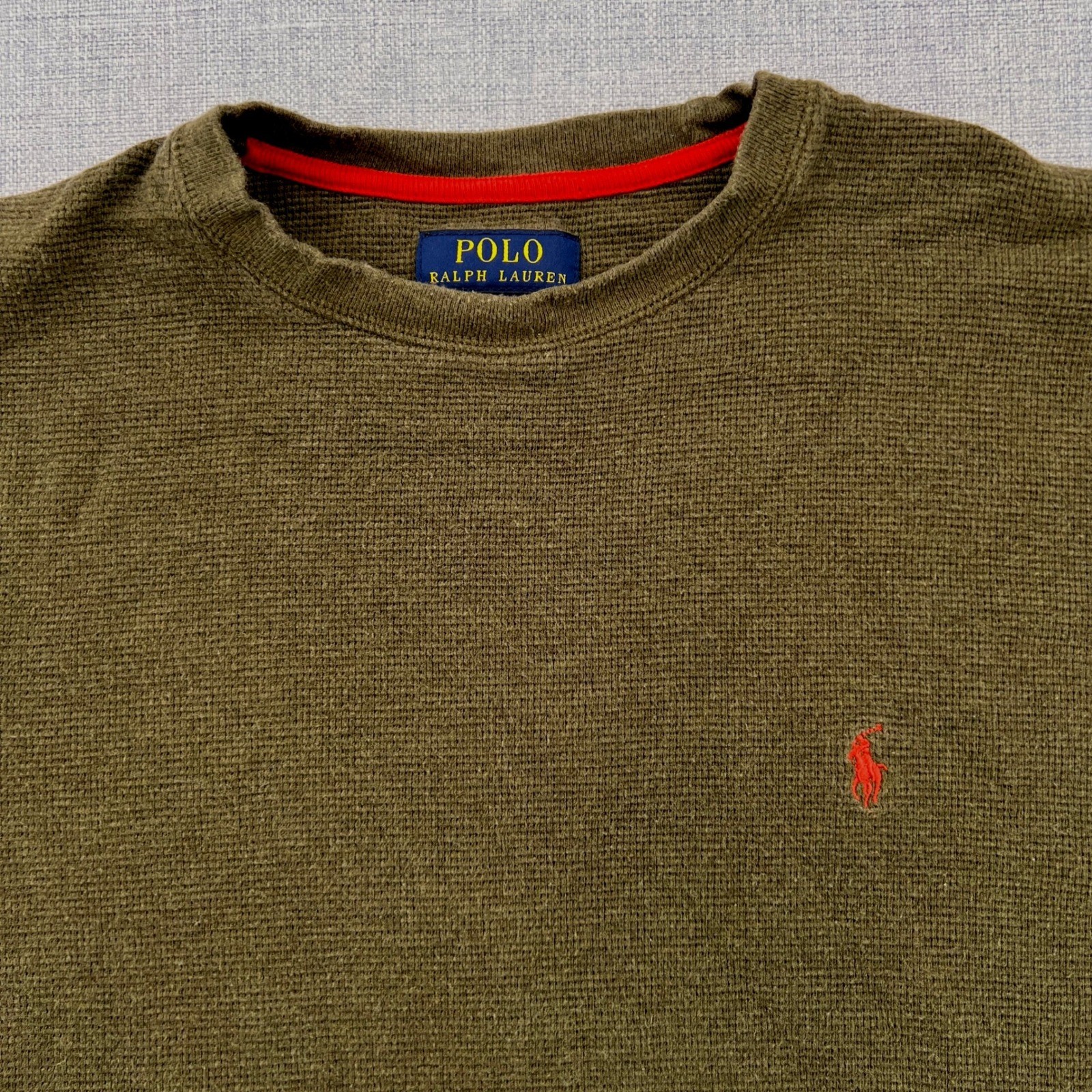 Polo Ralph Lauren Waffle Knit Thermal Shirt Men Large Olive Cotton Preppy Y2K gallery