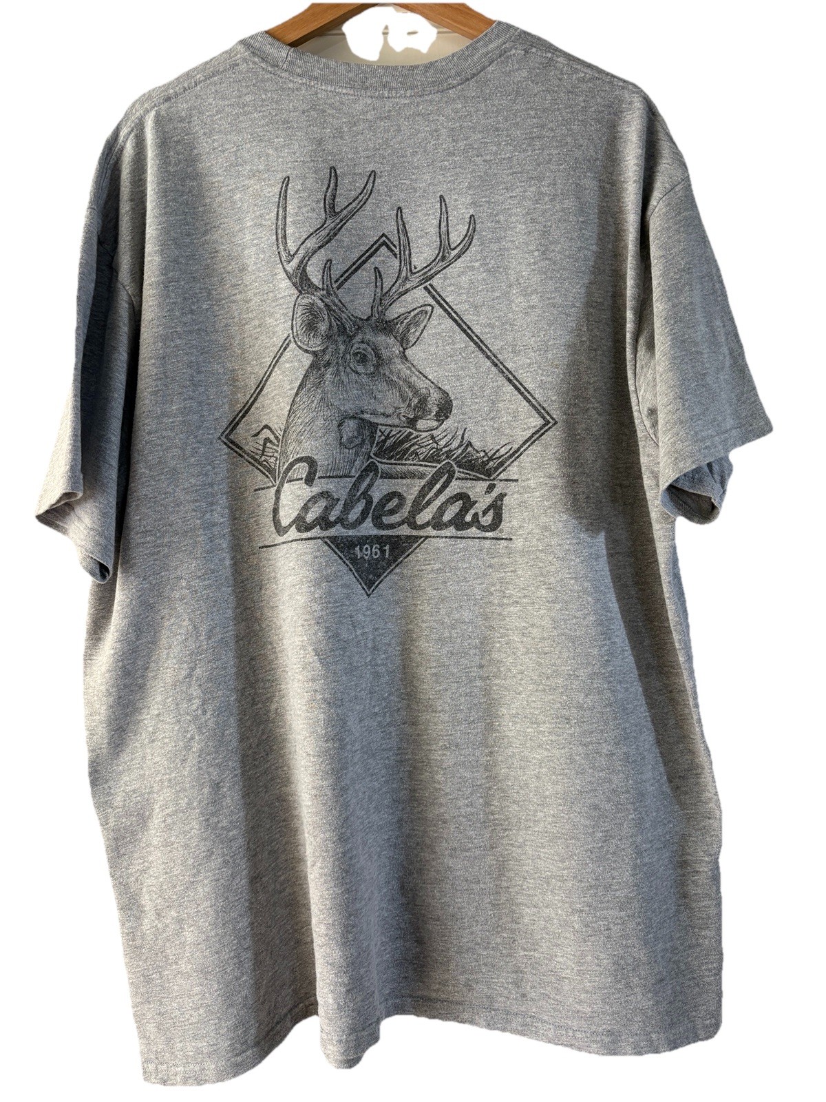Cabela's T-Shirt Men’s Size 2XL Gray Deer w/Antlers Graphic on back/Logo front gallery