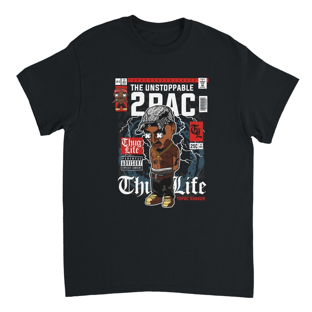 2Pac Tupac Retro Comic Tee Funk Pop Graphic Hip Hop T‑Shirt