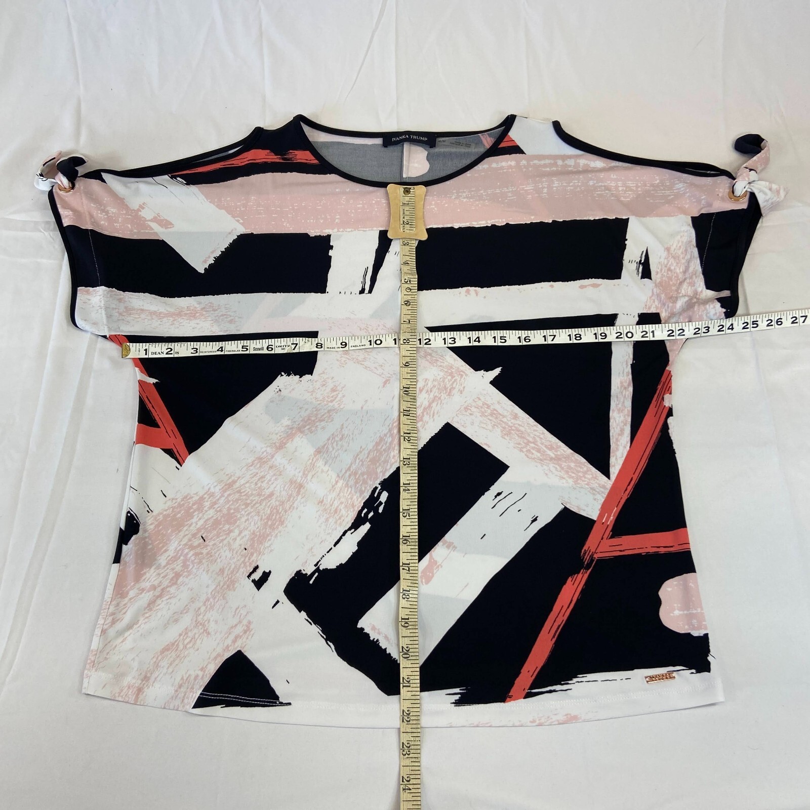 Ivanka Trump Cold Shoulder Style T Shirt Tie Detail Black White Pink Design gallery