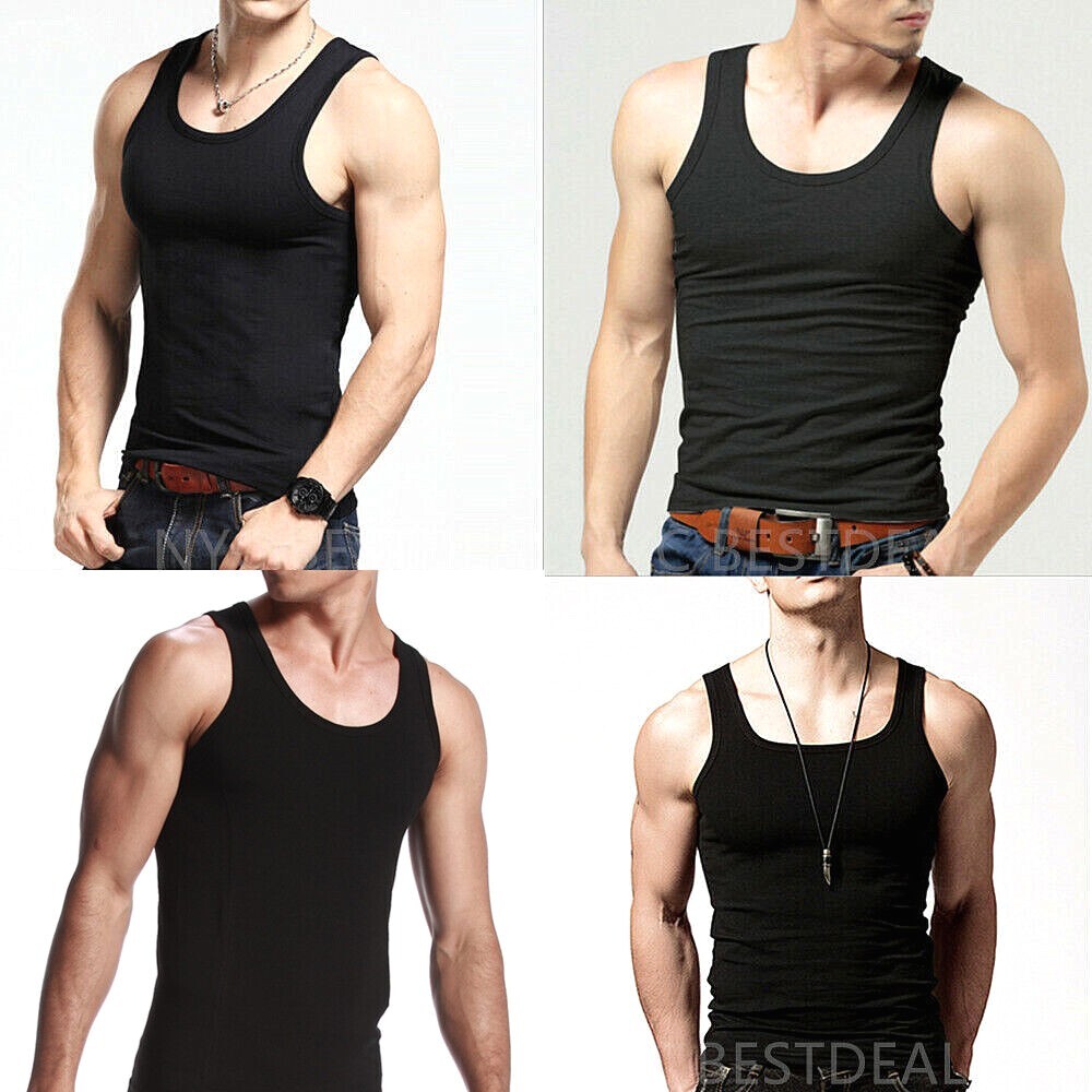 3 Packs Mens 100% Cotton Tank Top A-Shirt Wife Beater Undershirt Ribbed Black gallery
