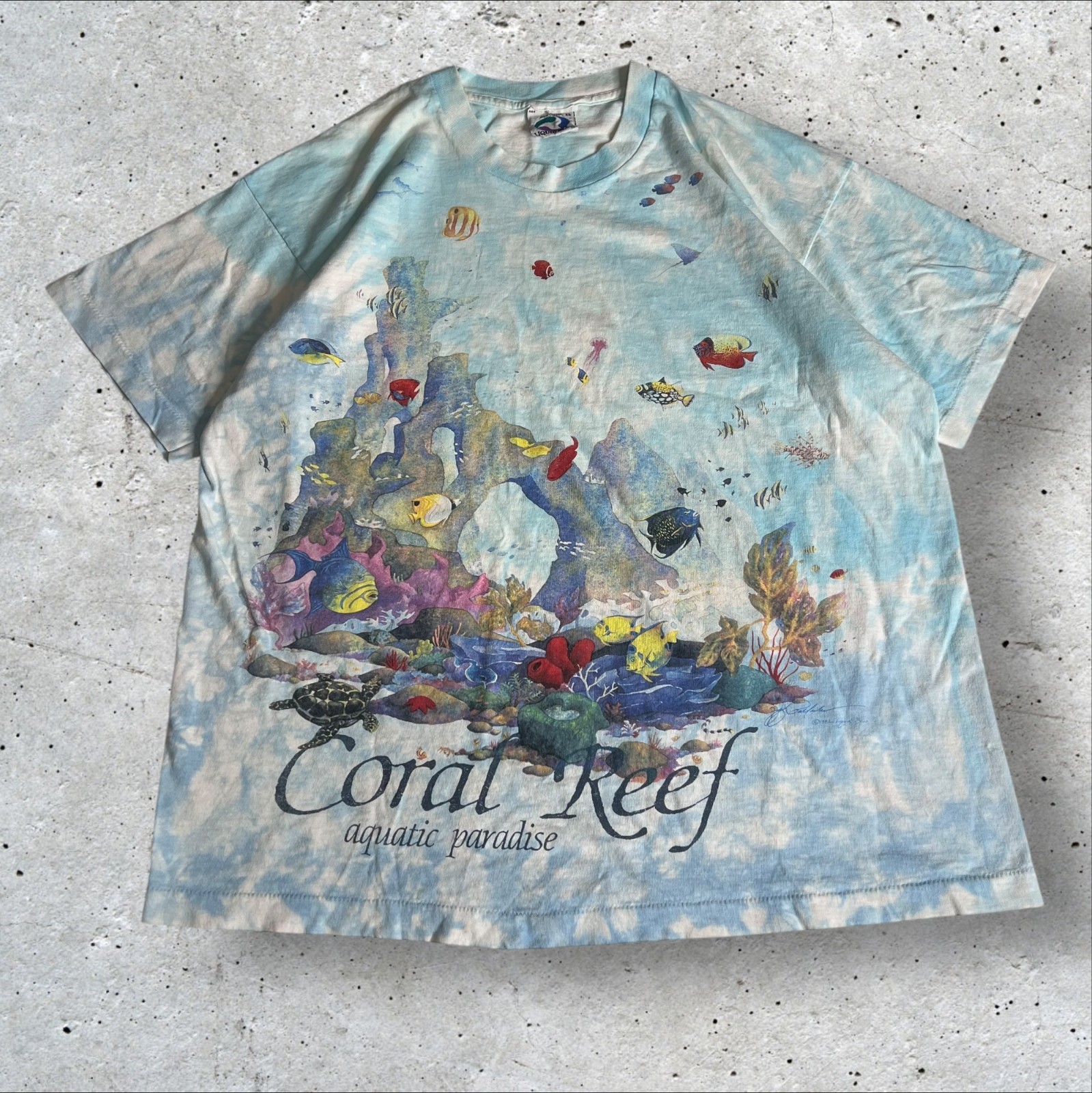 Vtg Liquid Blue T Shirt Single Stitch 1992 AOP Men's Coral Reef Aquatic Crewneck gallery
