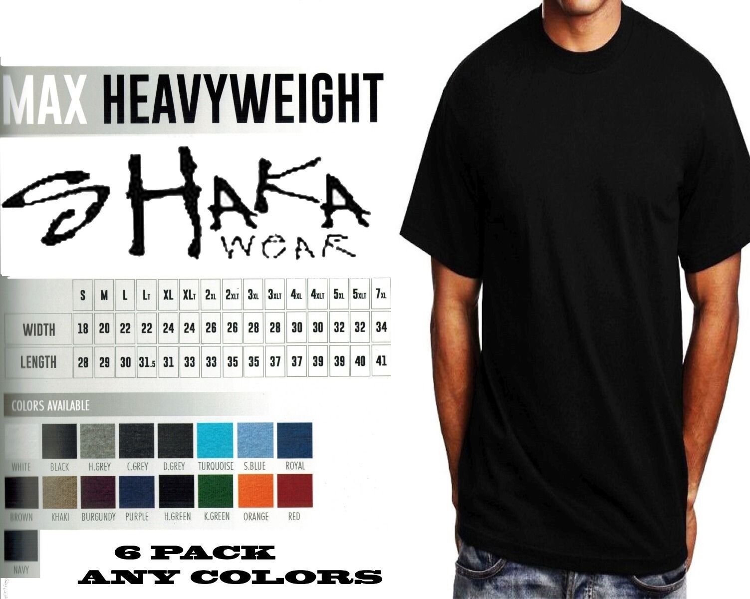 6 Pack Shaka Wear Mens Max Heavyweight T-shirt Any Color Basic Plain Tee gallery