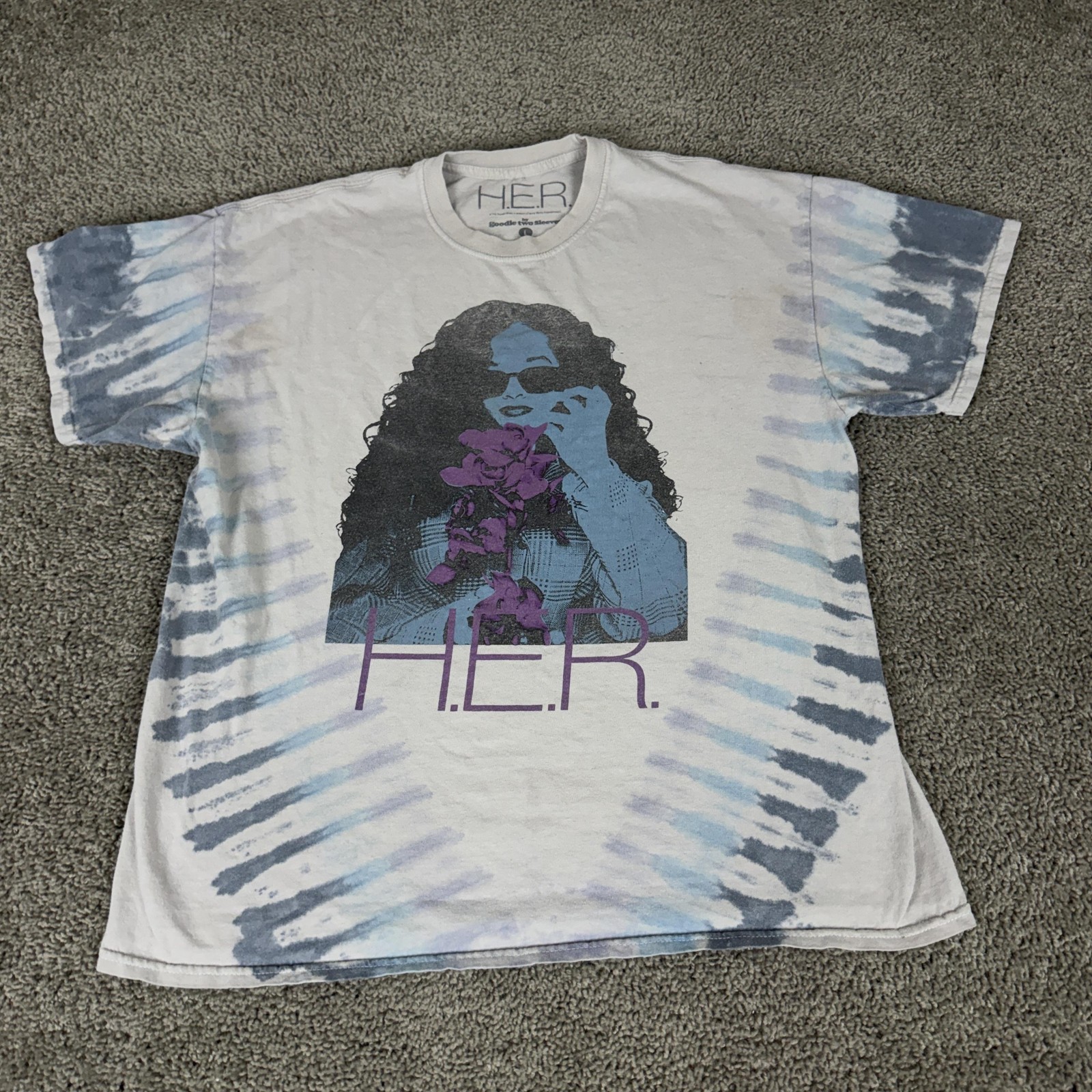 H.E.R. Shirt Mens Large White Tie Dye Portrait Graphic Tee Goodie Two Sleeves gallery
