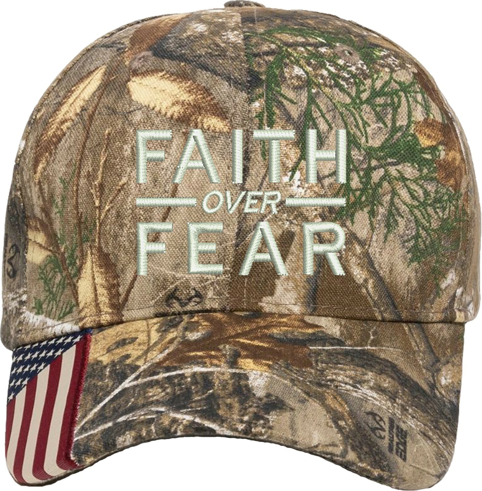 Faith Over Fear Embroidered Camo Structured Adjustable One Size Fits All Hat