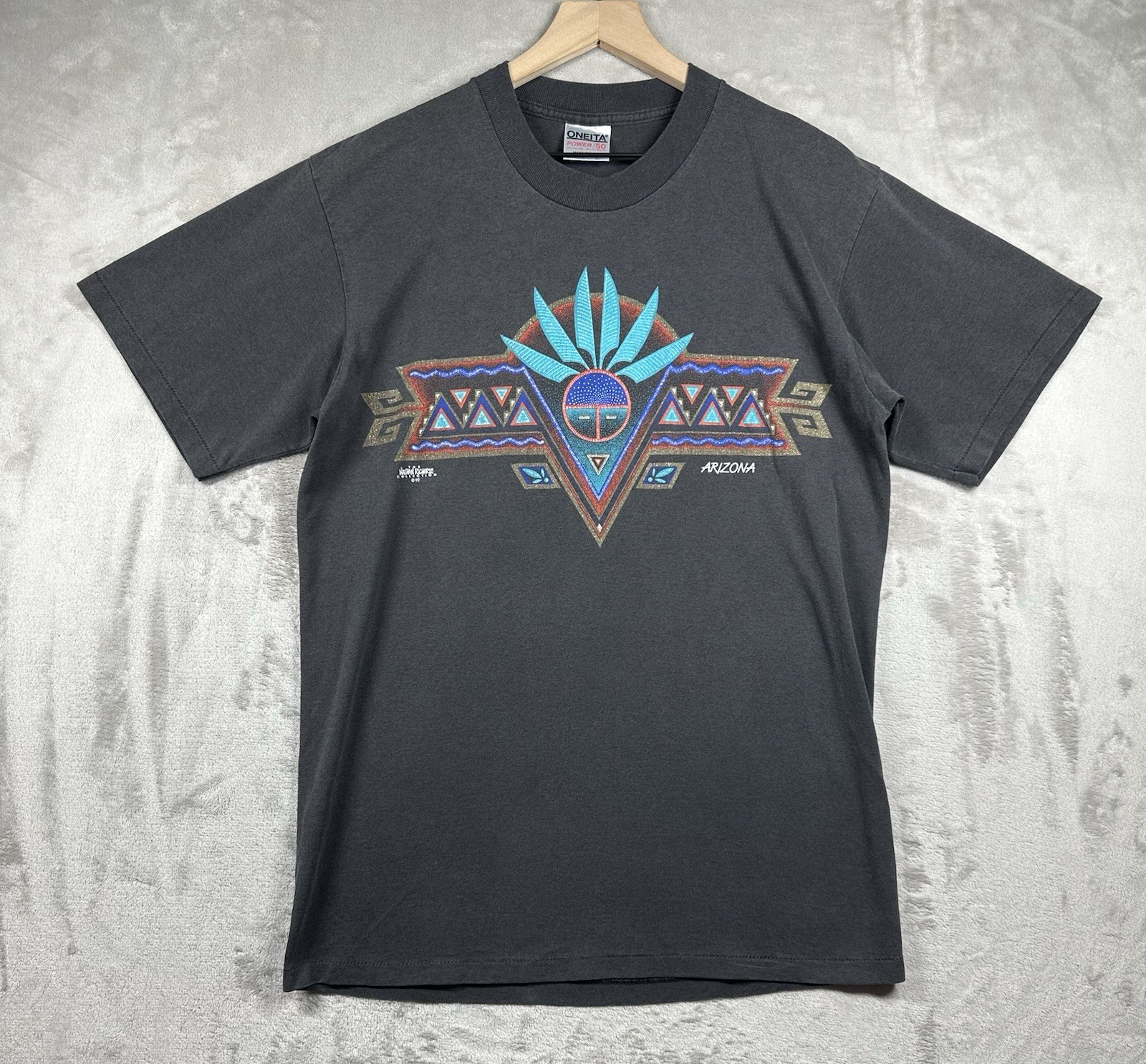 Vintage 1992 Nathan Richards Arizona T-Shirt Mens XL Black Glitter Southwest USA