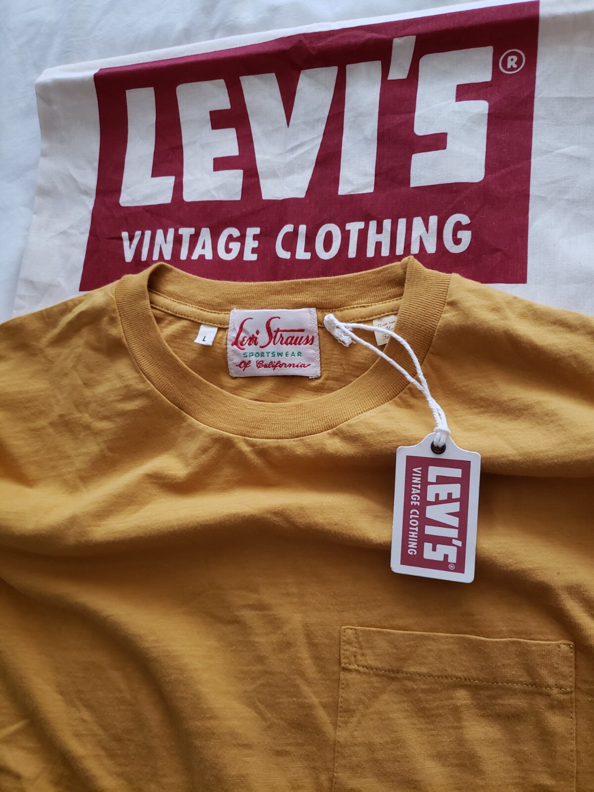 LVC Levi's 1950s Vintage Clothing Sportswear T-shirt Men's Harvest Gold LARGE LG gallery