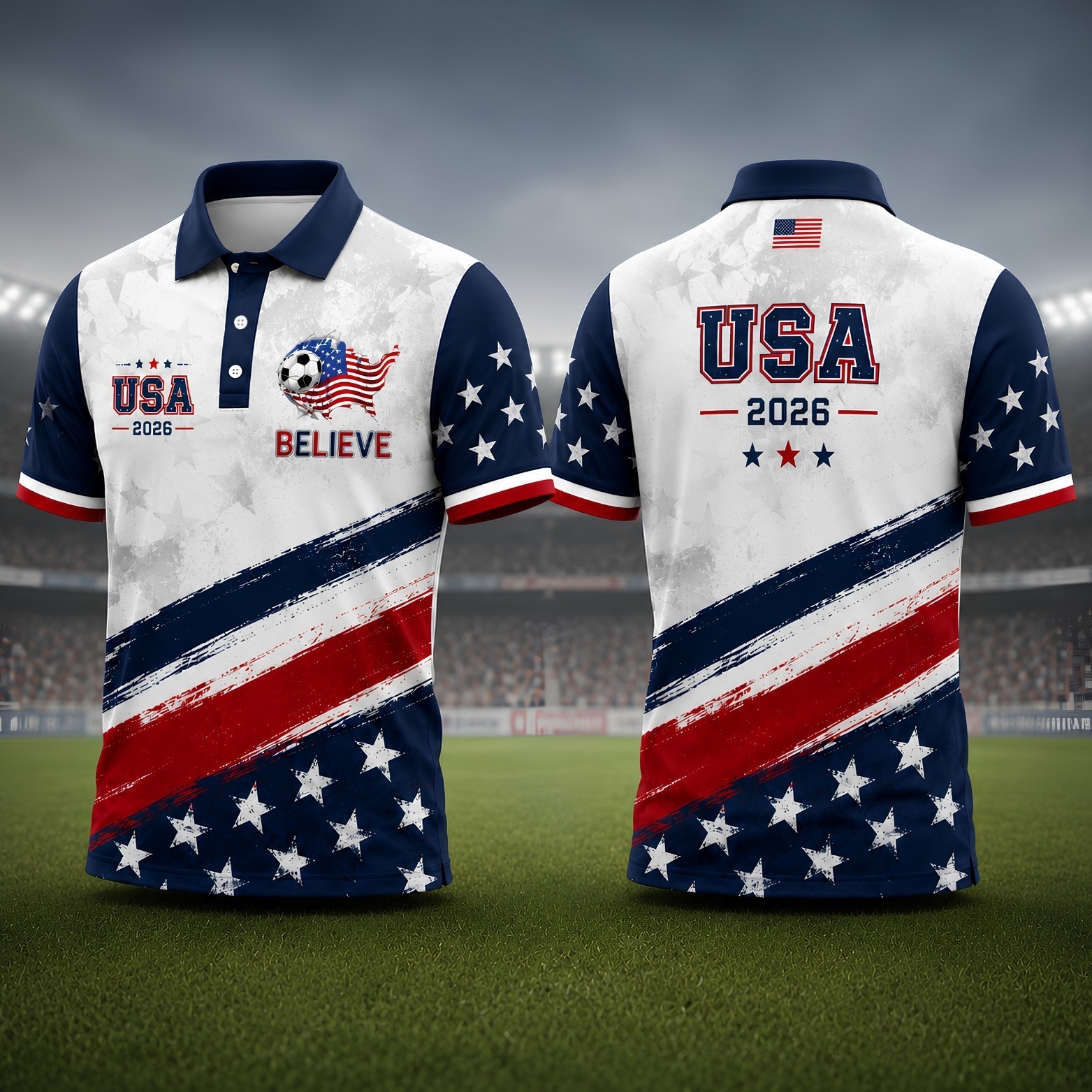 American Soccer Golf Shirt Men USA Patriotic Flag Soccer Fan July 4th Tee(S-5XL) gallery