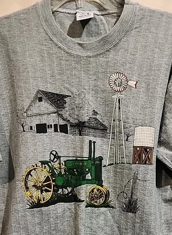 VTG JOHN DEERE T-SHIRT CAL CRU Single Stitch Herringbone Stripe Made in USA Med