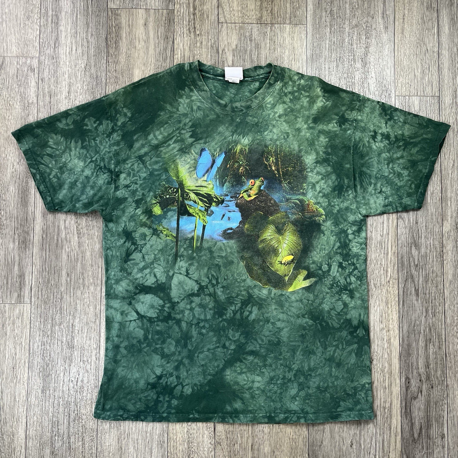Vintage Frog T-Shirt Rainforest Nature Tie Dye Size Large Green Discovery gallery