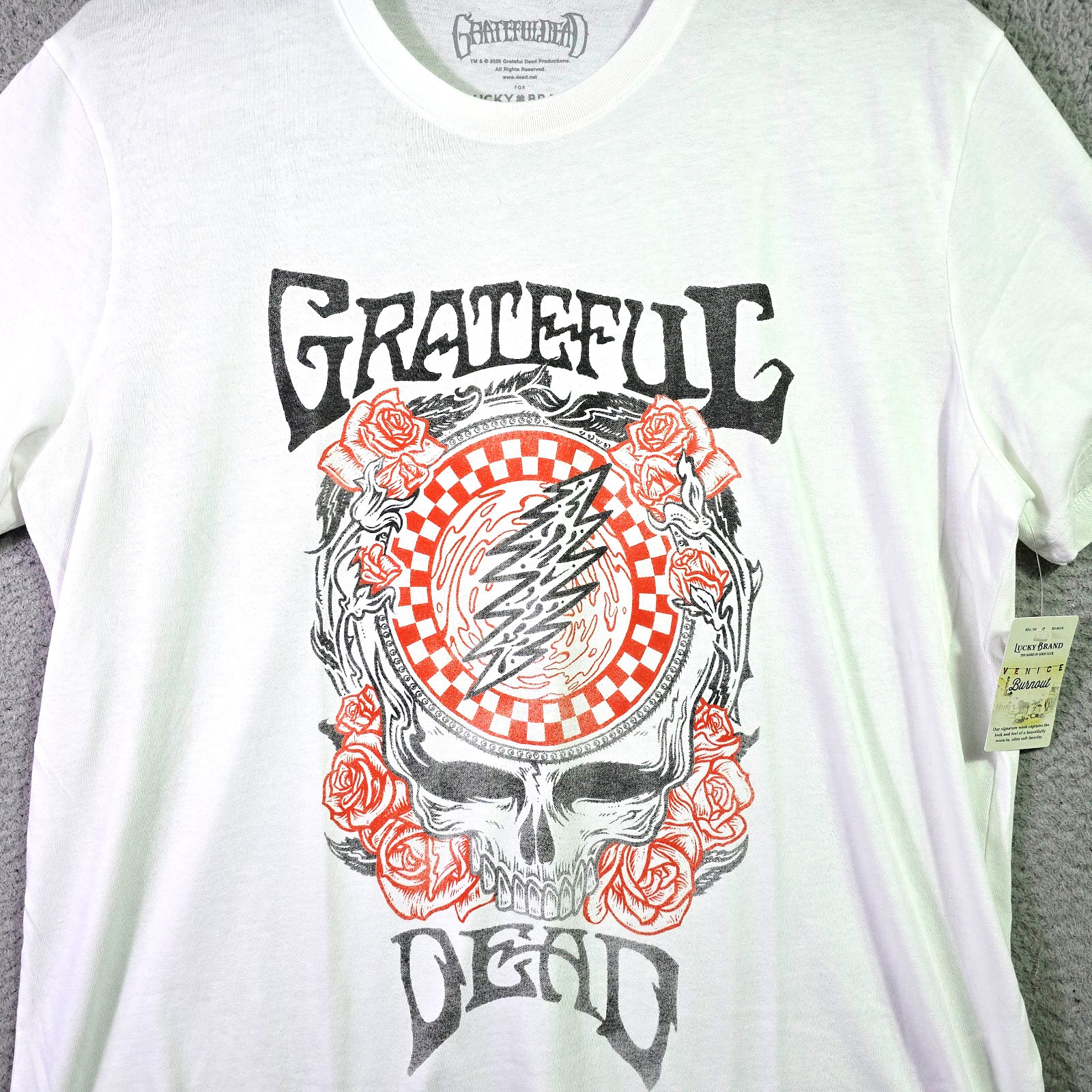 Lucky Brand GRATEFUL DEAD Mens Shirt XL White Lightning Skull Casual NWT