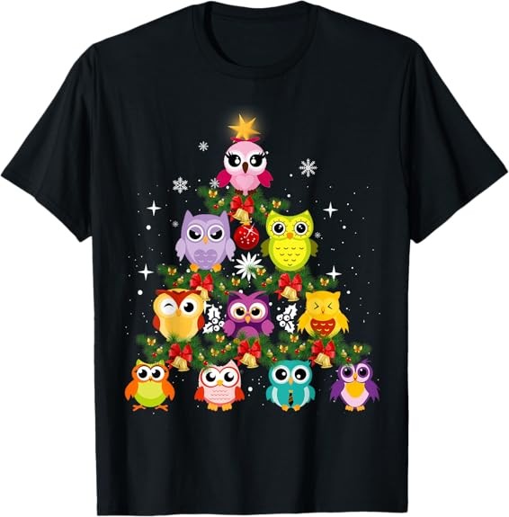 NEW LIMITED Owl Christmas Tree Design Best Gift Idea Premium Tee T-Shirt S-3XL