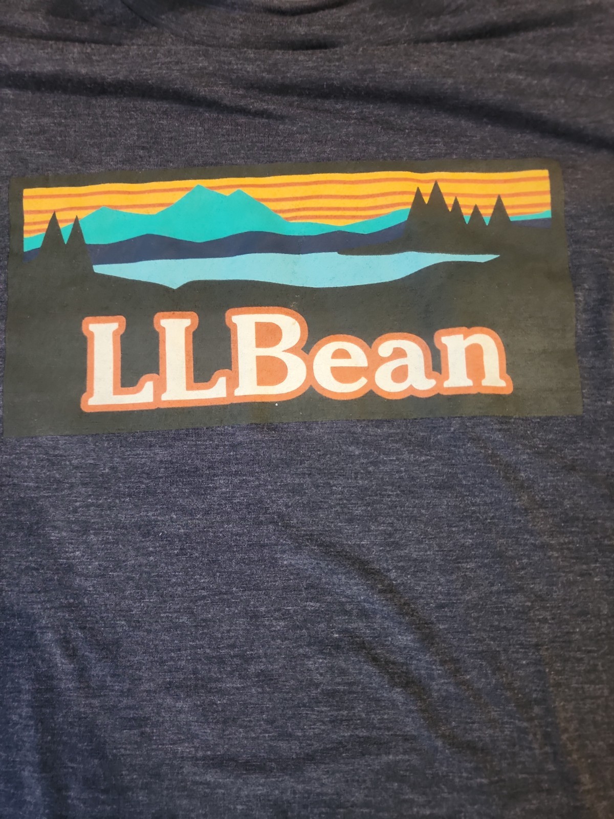 LL Bean Graphic Tee Shirt Mens XLT Navy Blue Sunset Mountain Logo Short Sleeve gallery