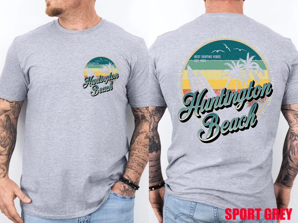 2 Sided Huntington Beach Surf City California Vintage Badge T-Shirt gallery