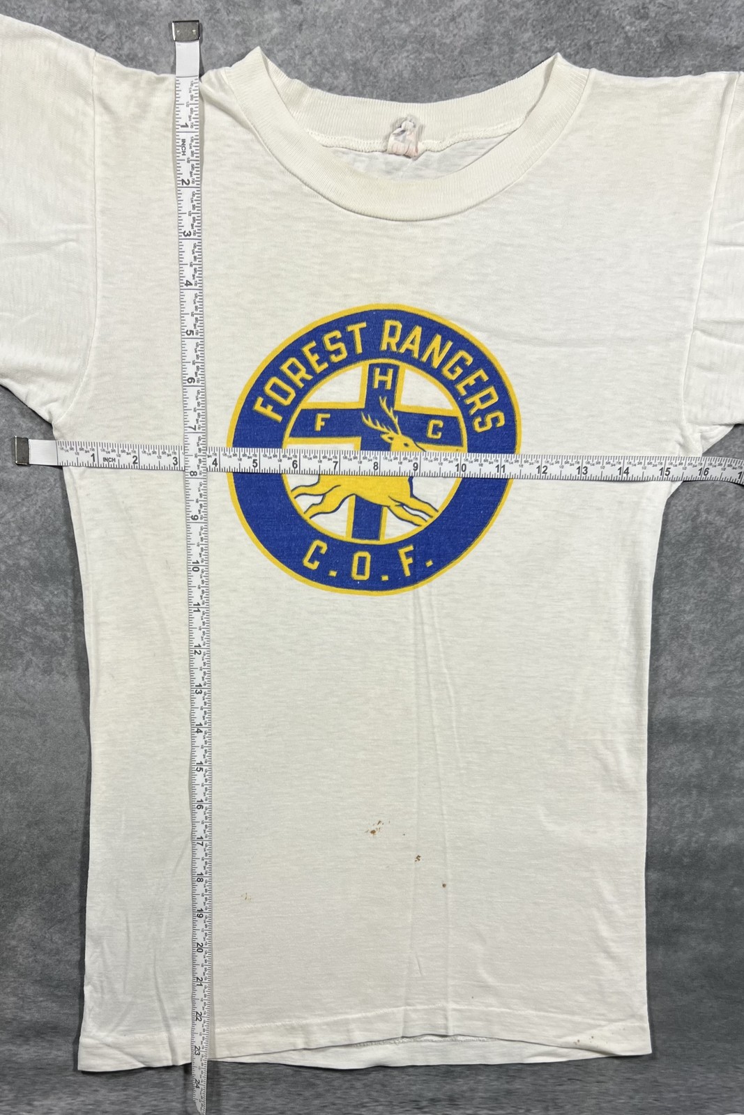 Vintage 50s Forest Rangers COF T-Shirt Size S Champion Running Man gallery