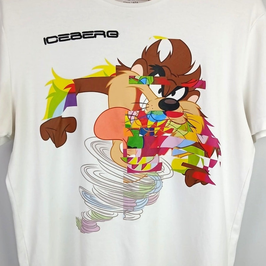 Iceberg Men's SZ L Tasmanian Devil Graphic Tee Luxury Embroidered Cotton White gallery