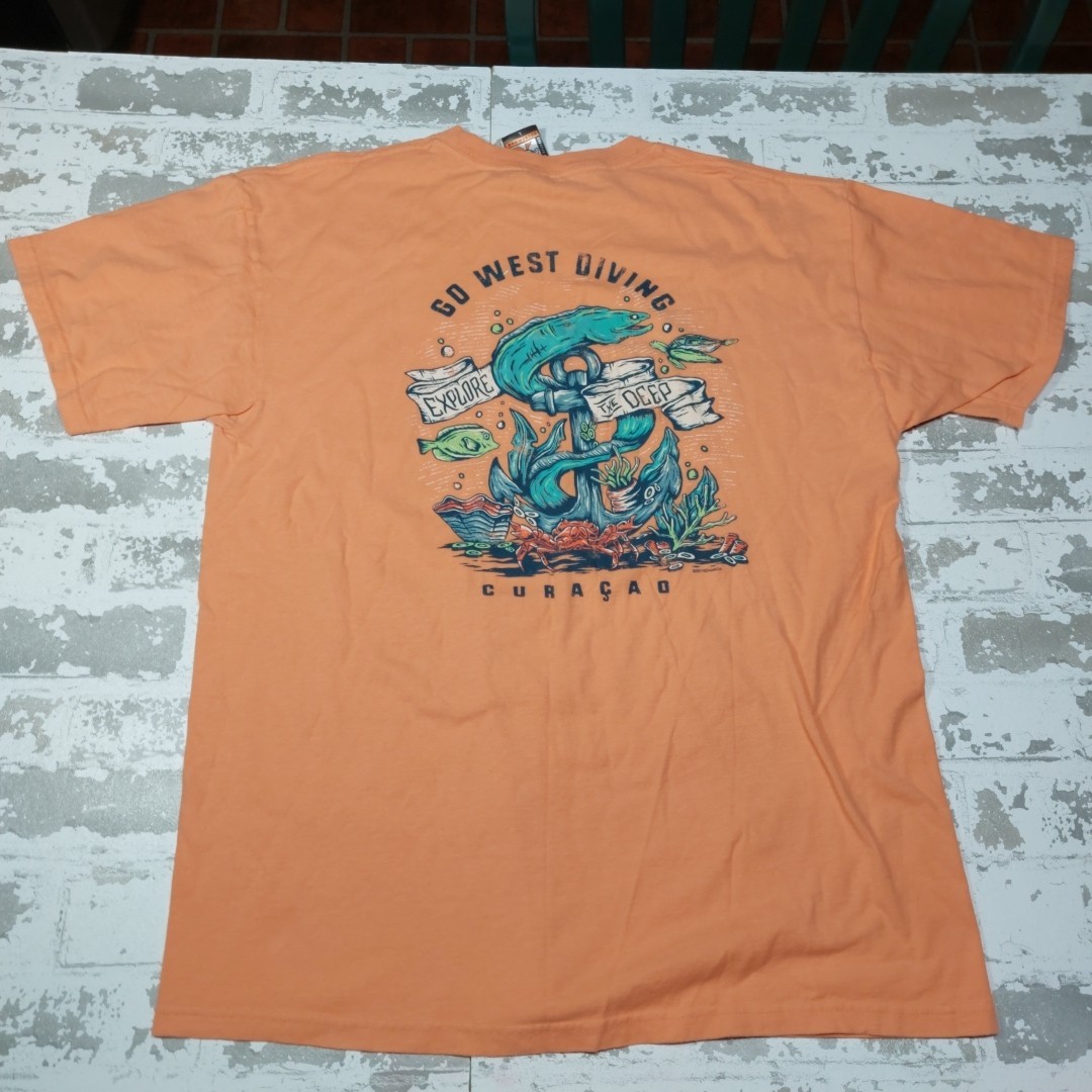 Duck Co. Go West Diving Explore The Deep Curacao T Shirt Sz Lg 2016 Peach Tee gallery