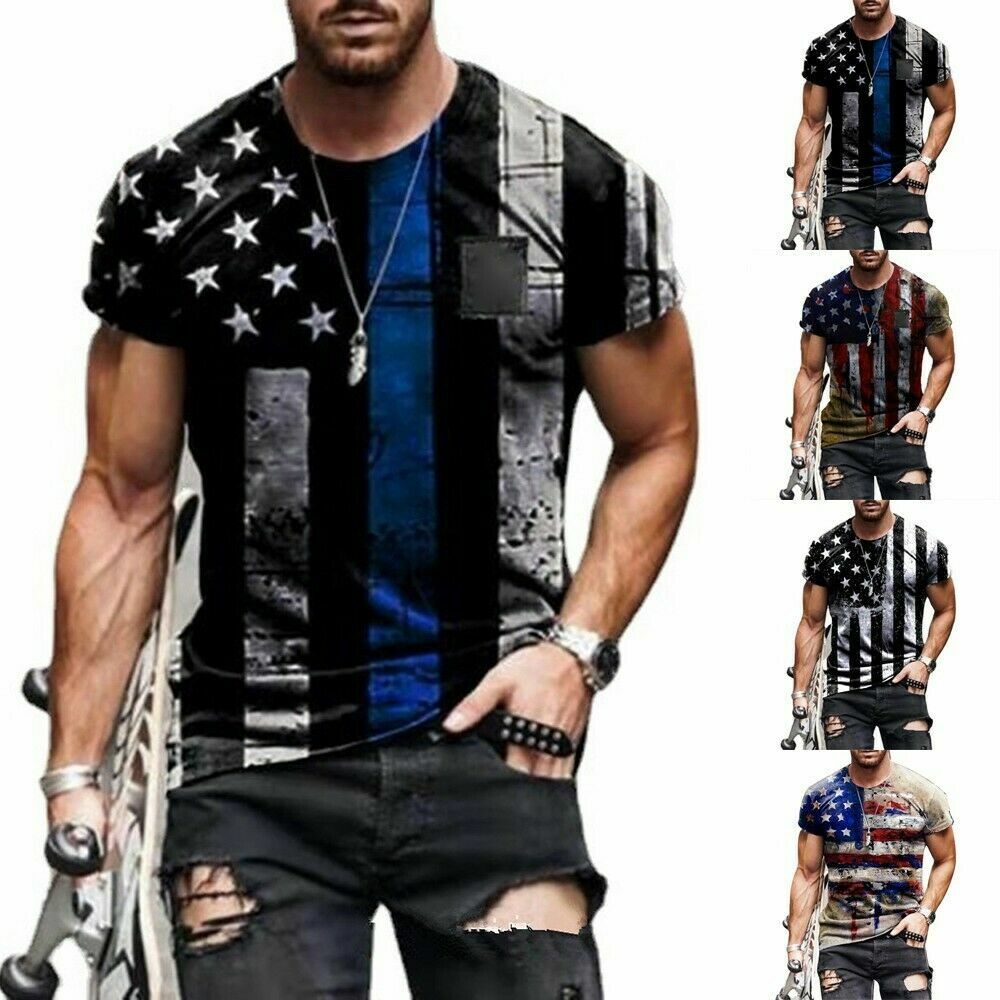 USA Distressed police Flag Men T Shirt Gym Workout patriotic tee eagle skull gallery