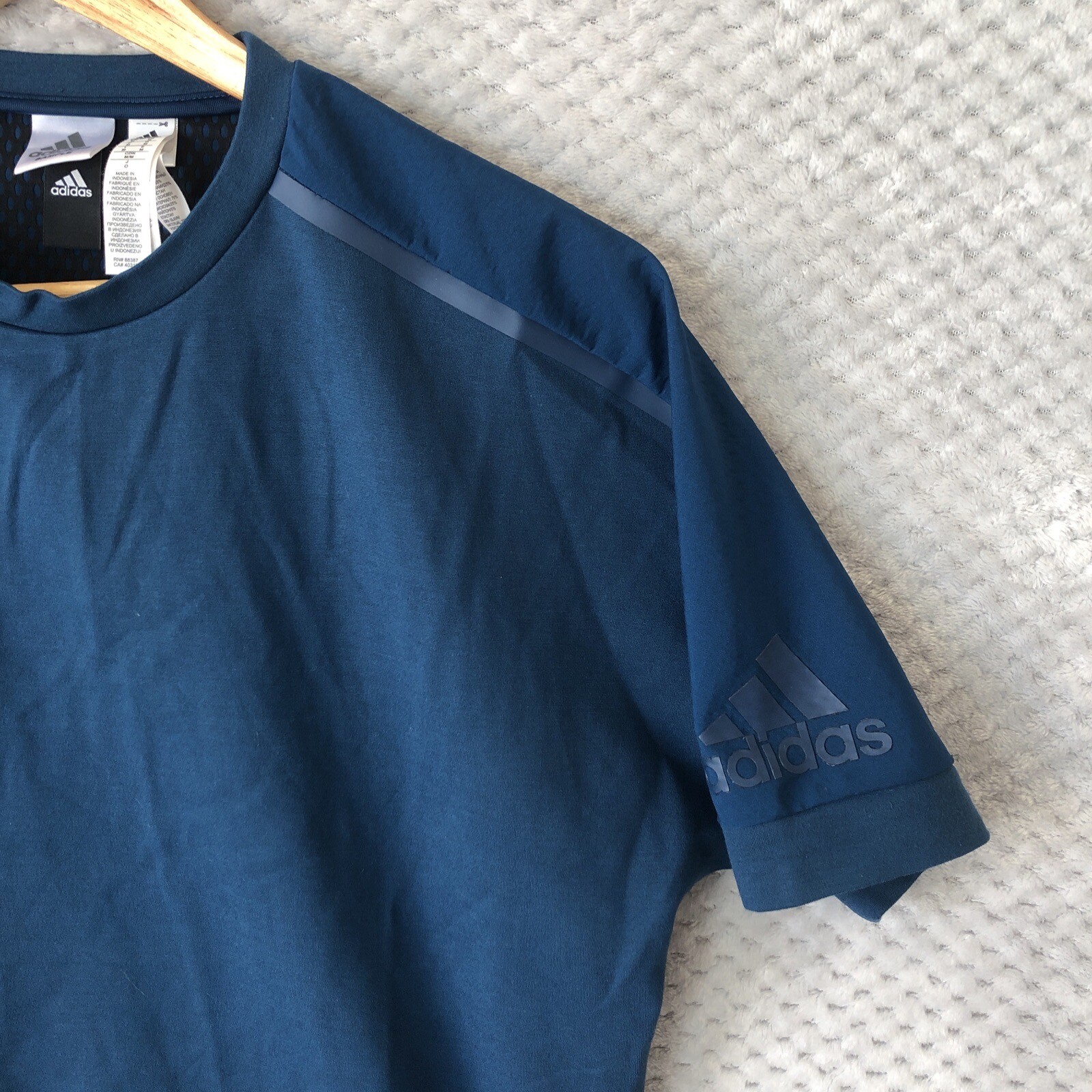 ADIDAS T Shirt Mens M Navy Side Zip Crew Neck Thick Sleeve Logo Sample RARE gallery