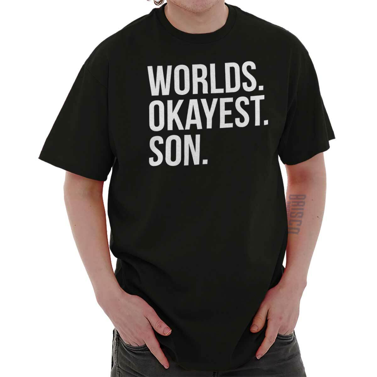 Worlds Okayest Son Parent Family Birthday Mens Short Sleeve Crewneck Tee
