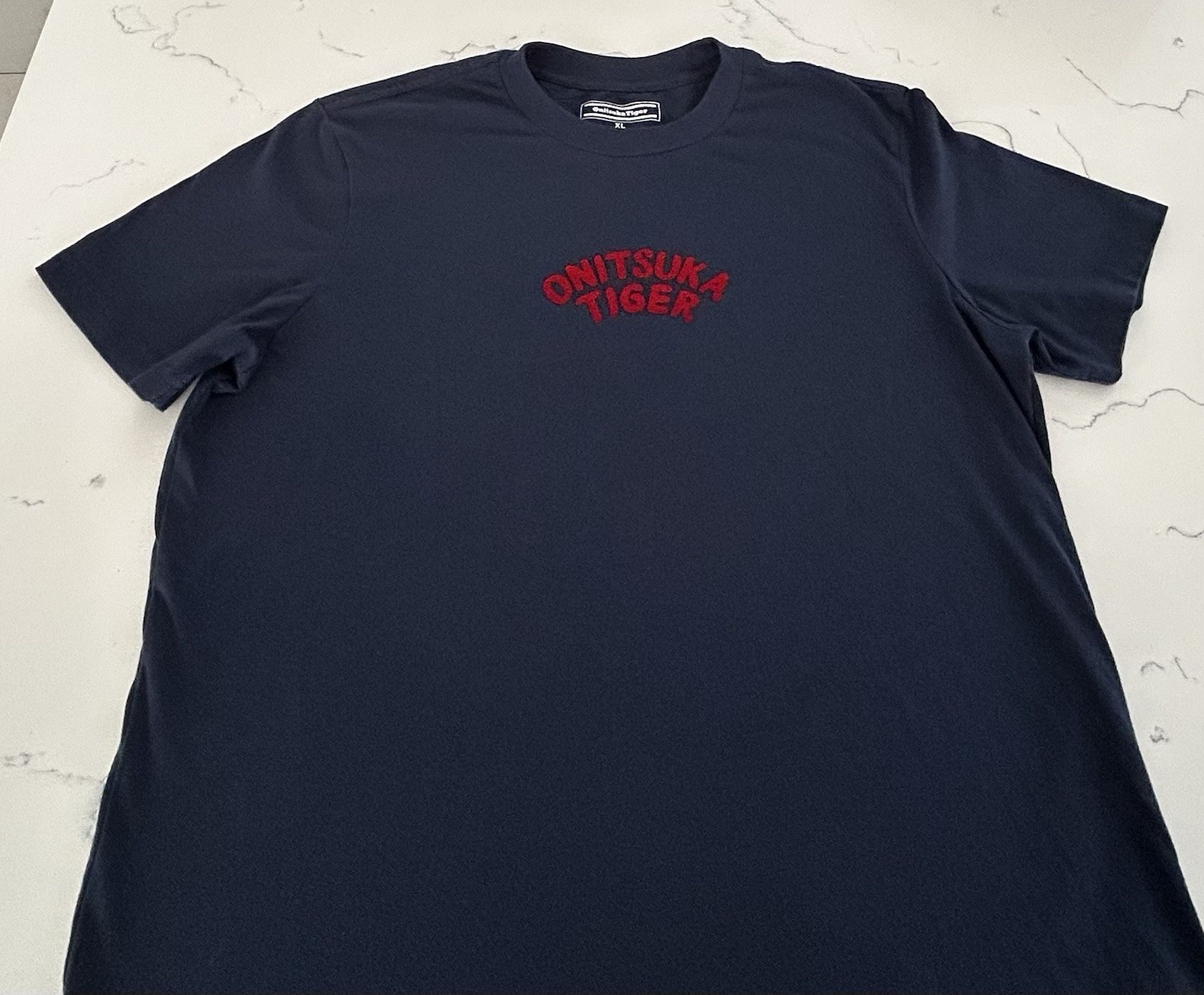 Onitsuka Tiger XL Navy T-Shirt Red Flocked Logo Japan Sneaker Streetwear Tee gallery