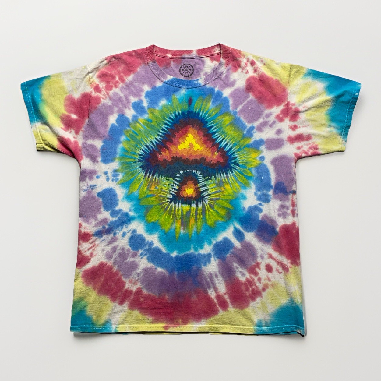 DOM Psychedelic Tie Dye T-Shirt L Mushroom Graphic Trippy Rave Streetwear Grunge