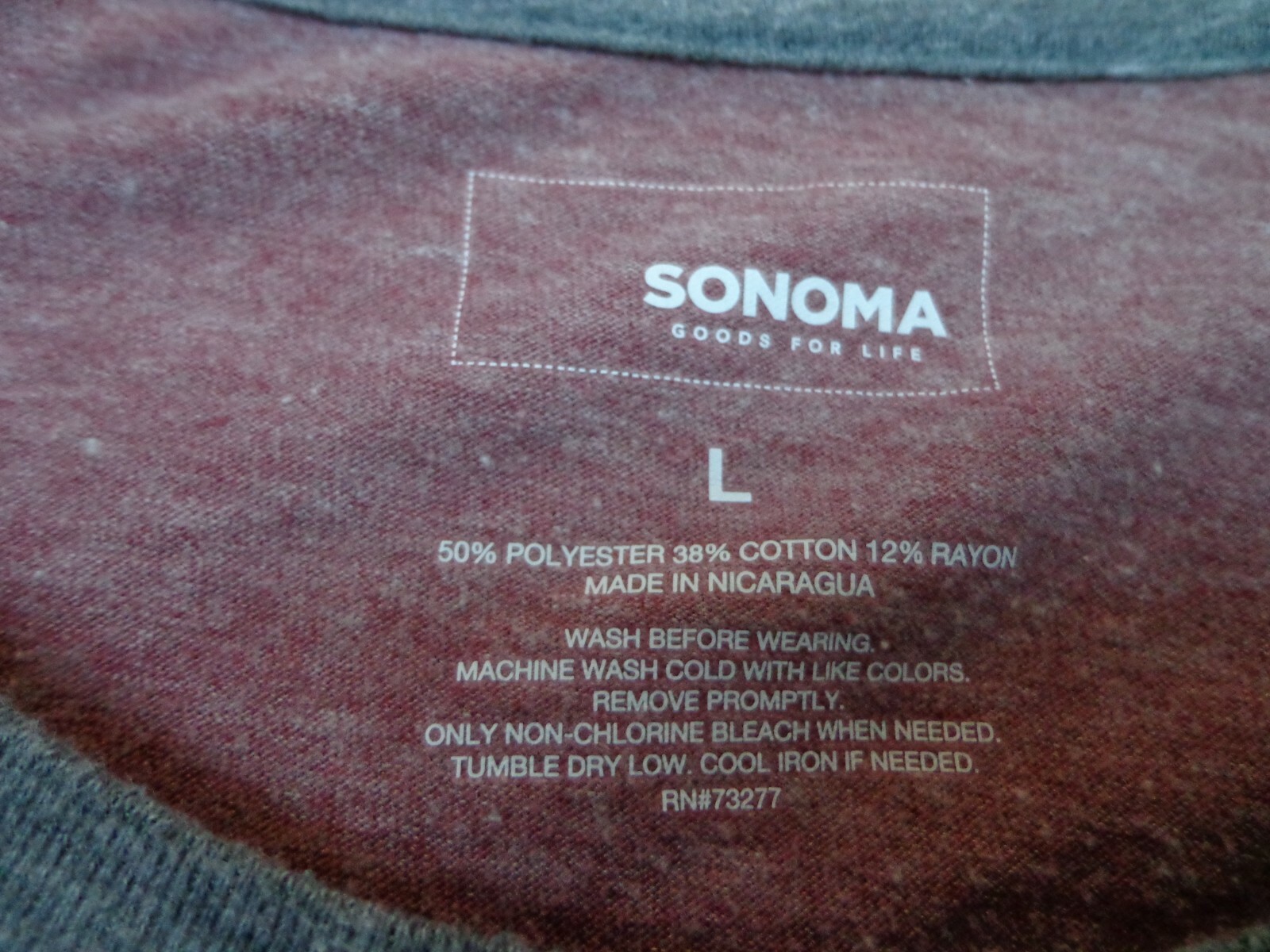 SONOMA Heather Maroon & Gray Two Tone T Shirt Size Large gallery