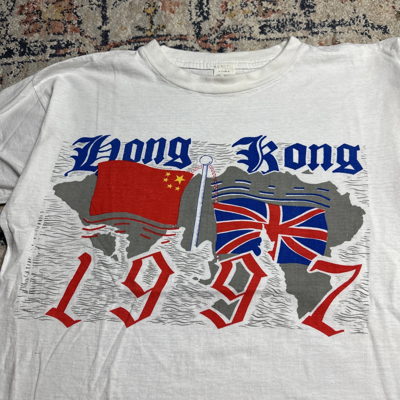 Vintage Hong Kong 1997 T Shirt XL White Great Britian Transfers Control gallery