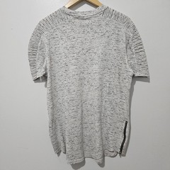 Carbon – T-Shirt SPaint Splatter Pleated Zipper – Size L – White Black – Cotton