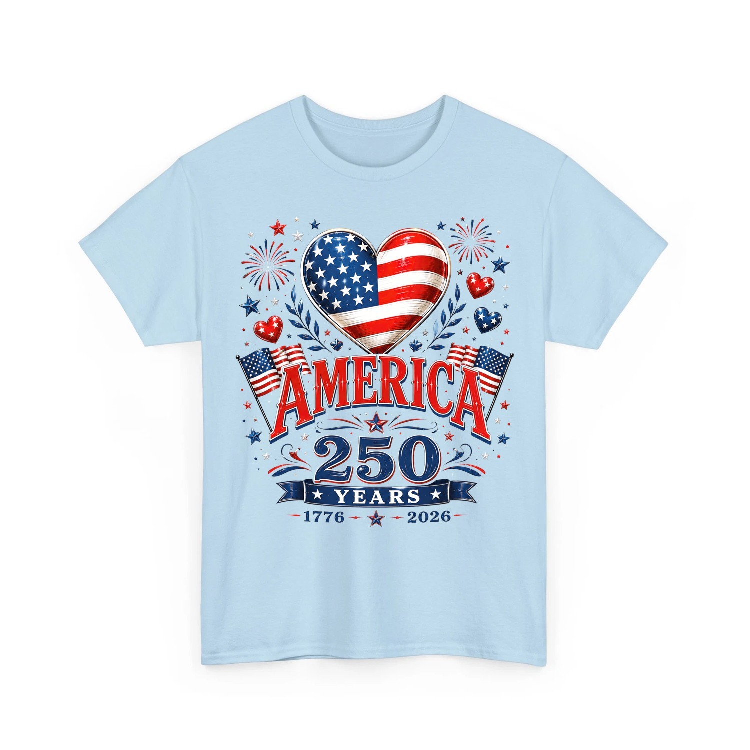 250th Anniversary America Flag Heart 250 Years 1776-2026 4th Of July T-Shirt