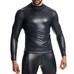 Men’s Half Turtleneck Wet Look Shapewear Blouse for Slim Fit Waist Trainer