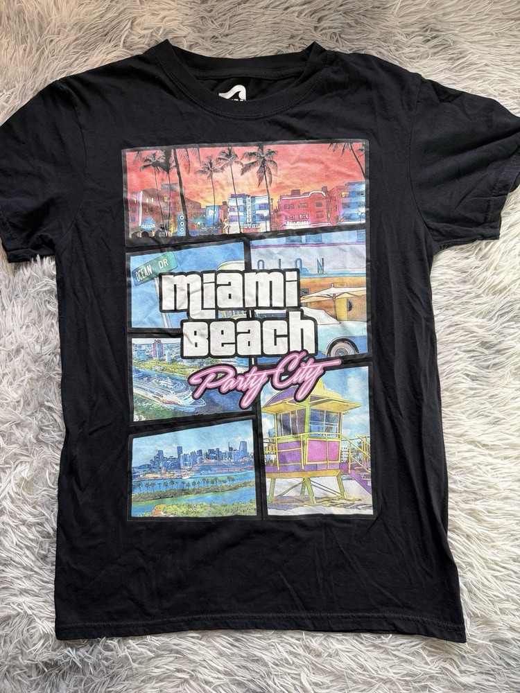Surf Style Men’s Black Miami Beach Party City Graphic Crew Neck T-Shirt Size S