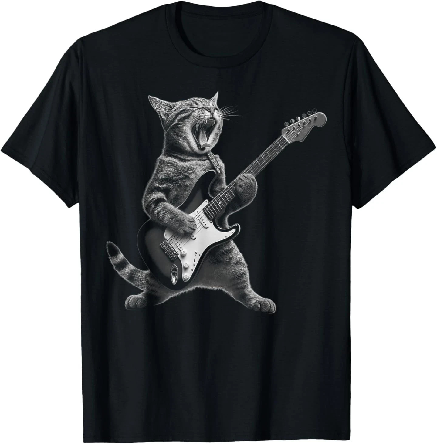 Funny Cat Playing Guitar Rock and Roll T-Shirt