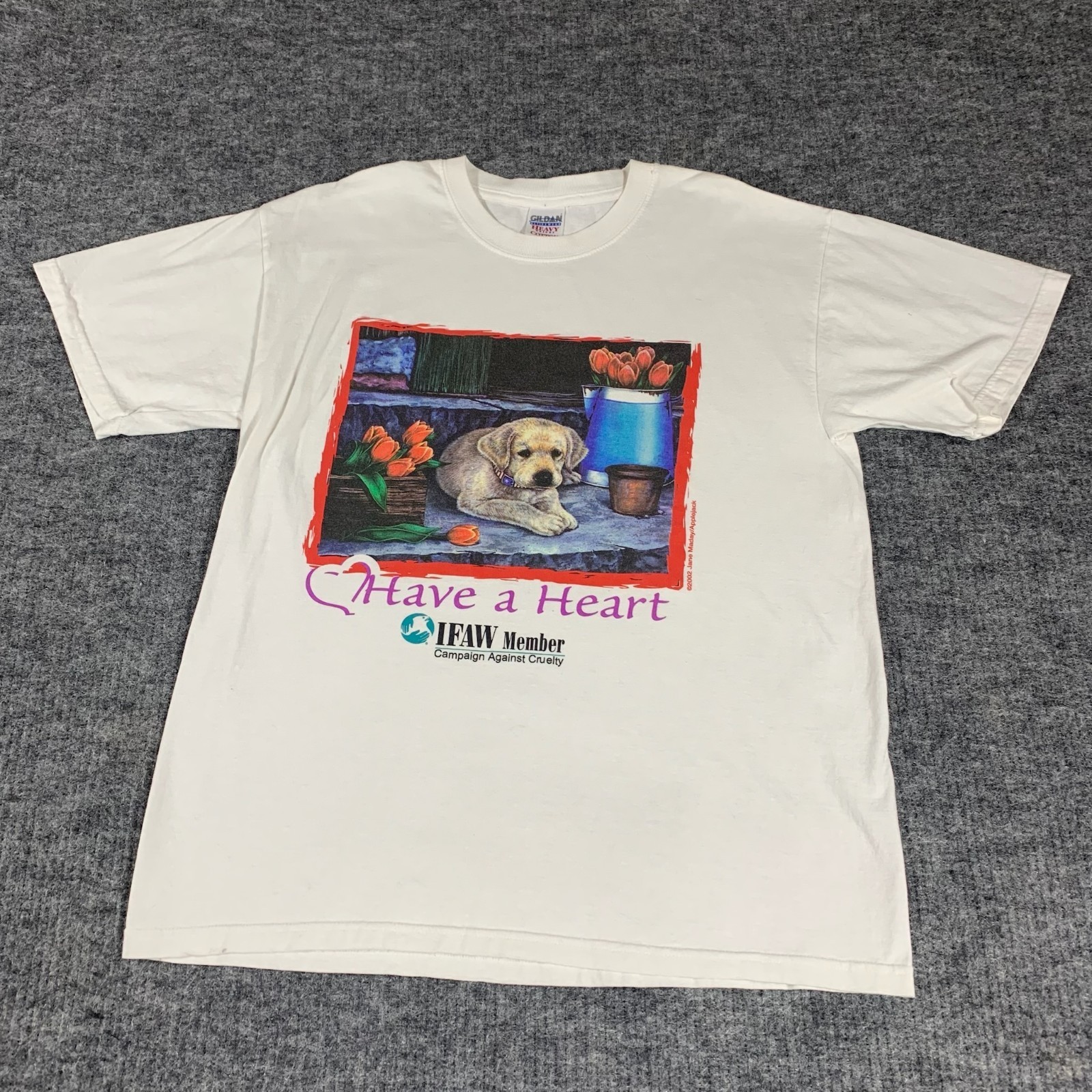 VTG Gildan T Shirt Mens Large L White Have A Heart Dogs Puppy Cute Y2K Retro gallery