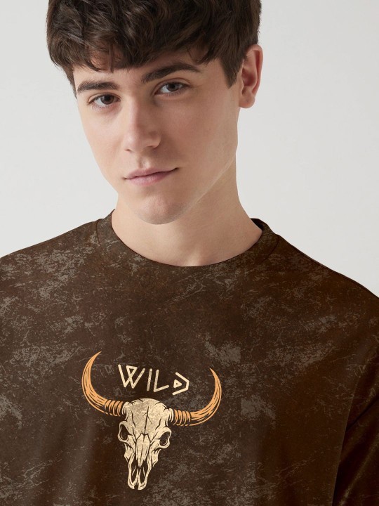 Graphic Printed Drop-Shoulder Sleeves Acid Wash Oversized Cotton T-shirt gallery