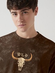 Graphic Printed Drop-Shoulder Sleeves Acid Wash Oversized Cotton T-shirt