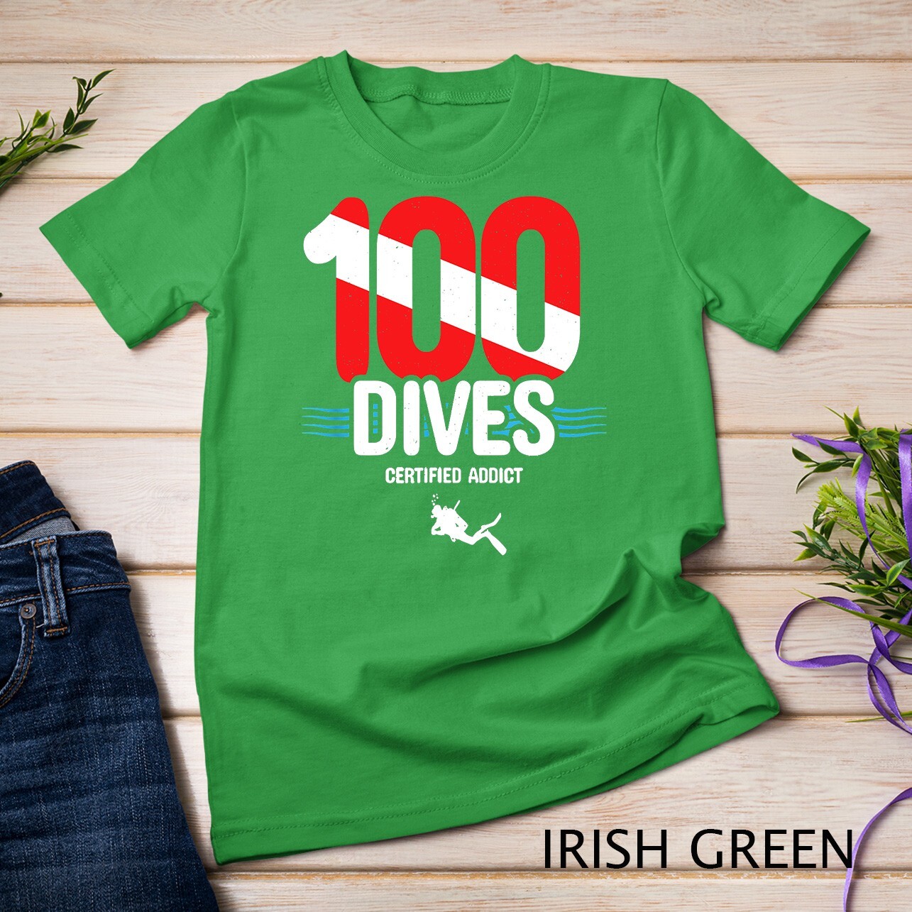 100th Dive Gift - Diver Down Flag - Scuba Diving T-Shirt Unisex T-shirt gallery