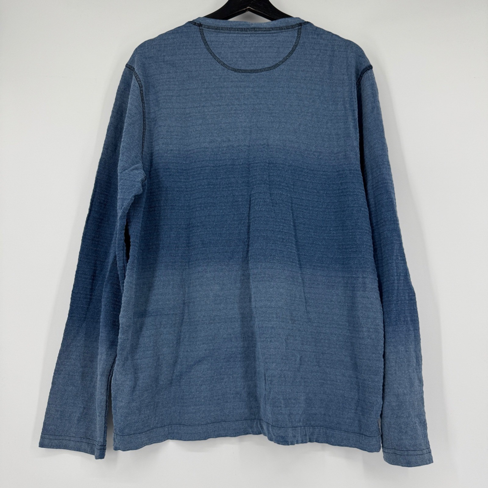 Carbon2Cobalt Mens Blue Ombre Textured Long Sleeve Henley Shirt Large Cotton gallery