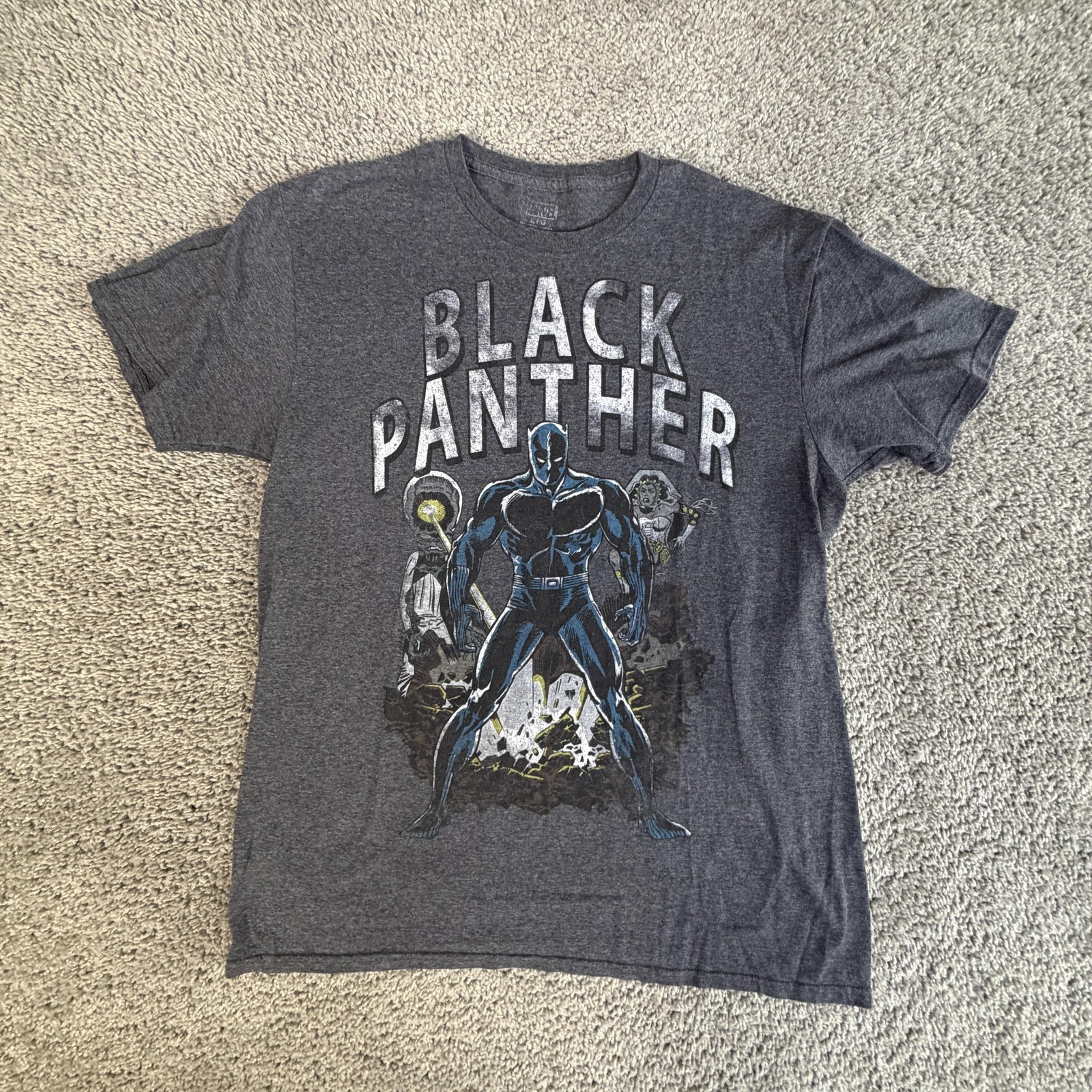 Marvel Shirt Mens L Gray Black Panther Graphic Crew Neck Tagless Cotton Blend
