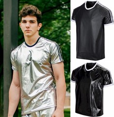 Bruno Shiny PVC Vinyl PU Leather Plastic 3-Stripe Wind Shirts NEW