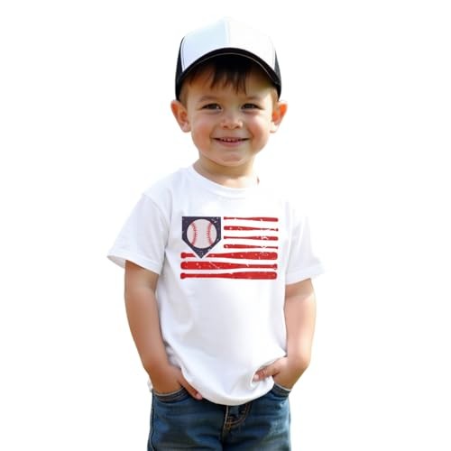 Toddler Boy Baseball Shirt Baseball Bat Flag Print T-Shirt 5-6 Years White gallery