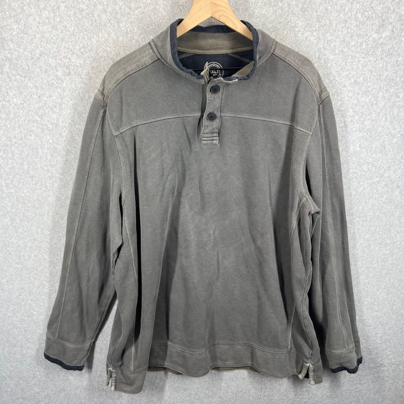 Carbon 2 Cobalt Henley Pullover Mens 2XLT Gray Cotton Long Sleeve Mock Neck EUC gallery