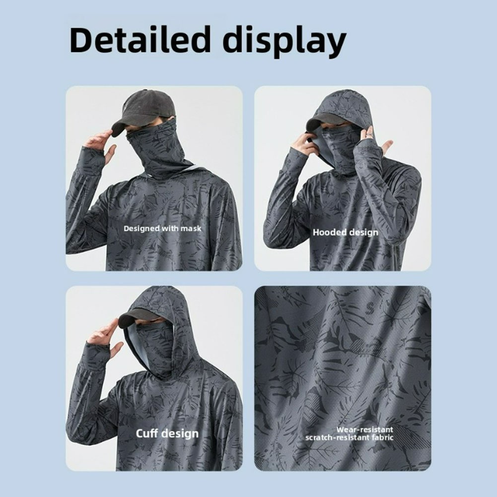 Fishing T-Shirt for Men UV Protective Hooded Top with High Neck Design gallery