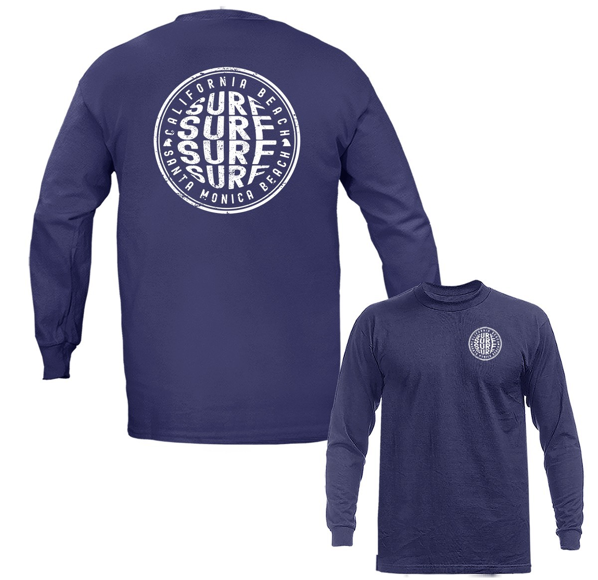 California Surf Santa Monica Beach Retro Graphic Long Sleeve T-Shirt