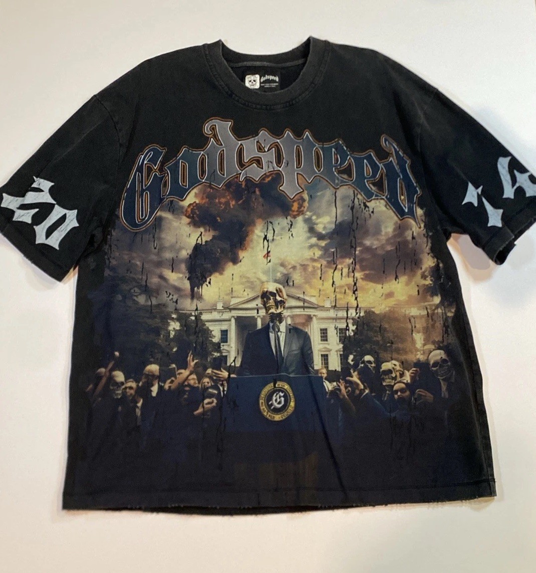 Godspeed V.O.D. 2024 Skeleton White House Graphic T-Shirt Black Wash Size Large gallery