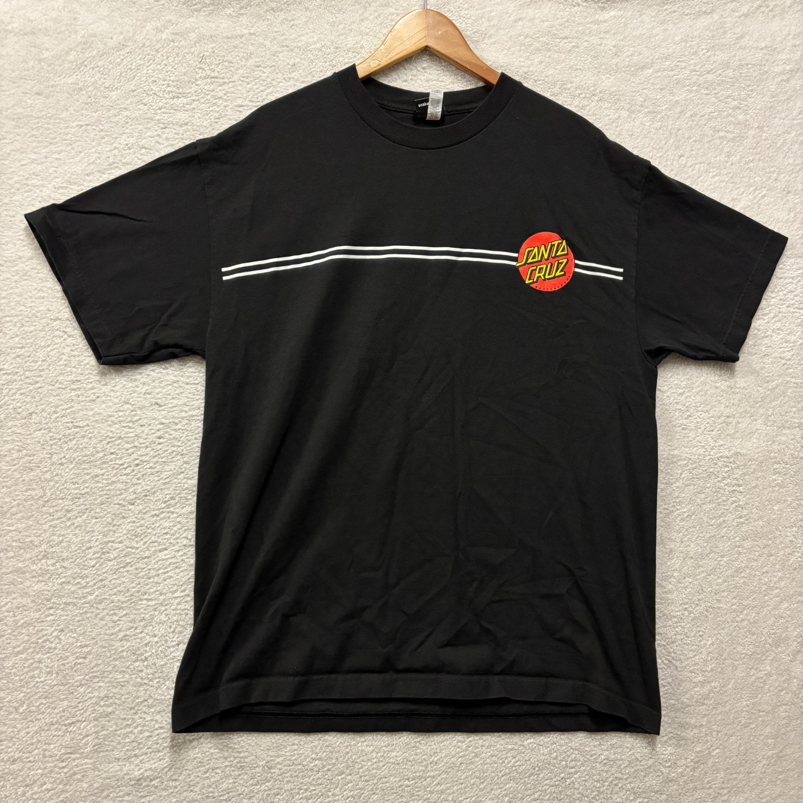 Santa Cruz Original Skateboards T Shirt Mens XL Black Classic Dot Stripe Skater