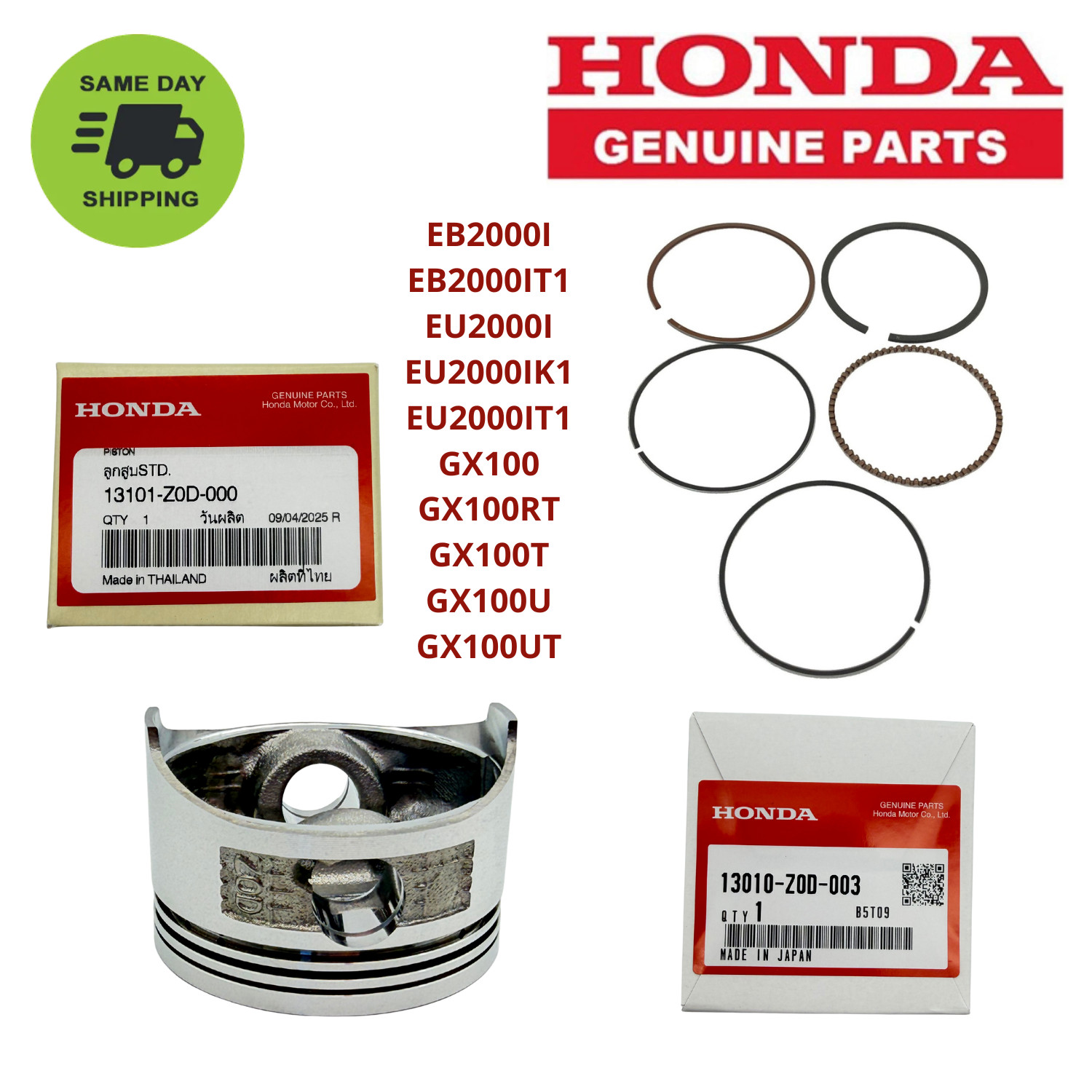 HONDA 13101-Z0D-000 Piston 13010-Z0D-003 Piston rings for EB2000i EU2000i GX100