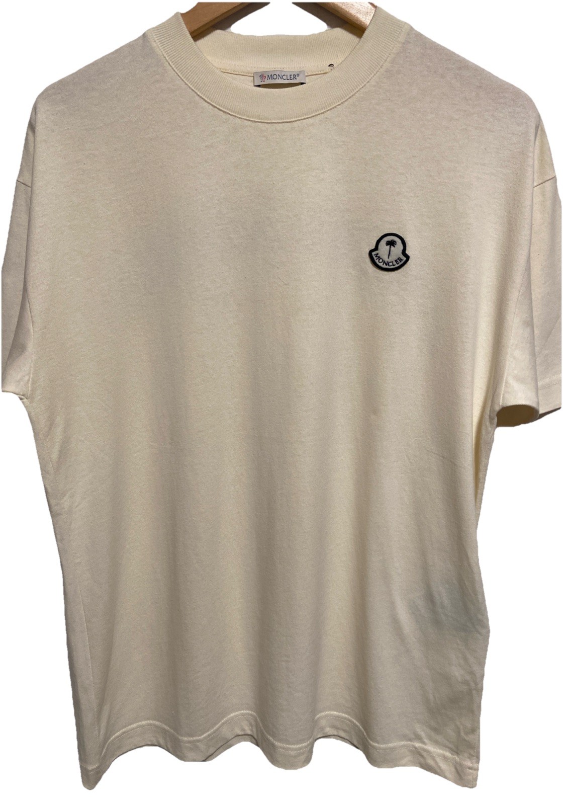 NewNT. MONCLER Patch Logo T-Shirt Tee Off White PALM ANGELS Classic Men’s Sz 8 L