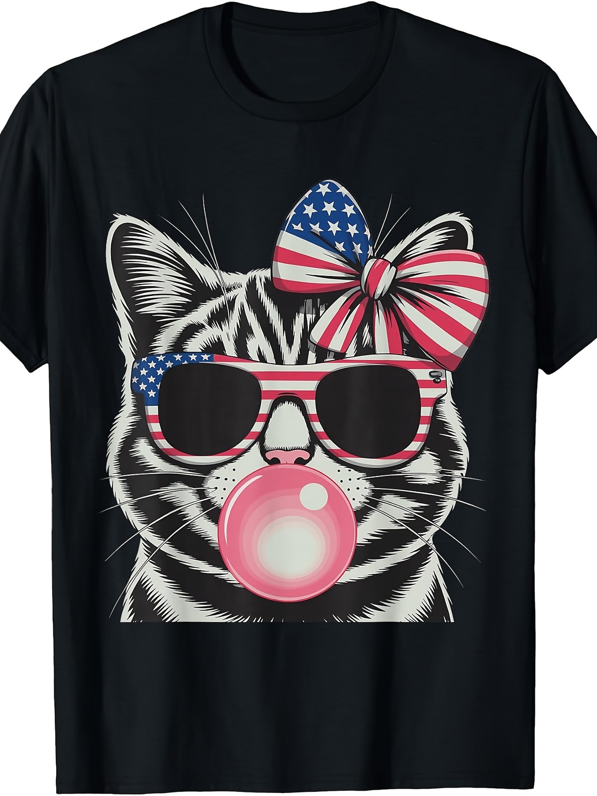 4th of July Cat Flag Tee, Patriotic Bow, Quick-dry pure cotton for Men Women gallery